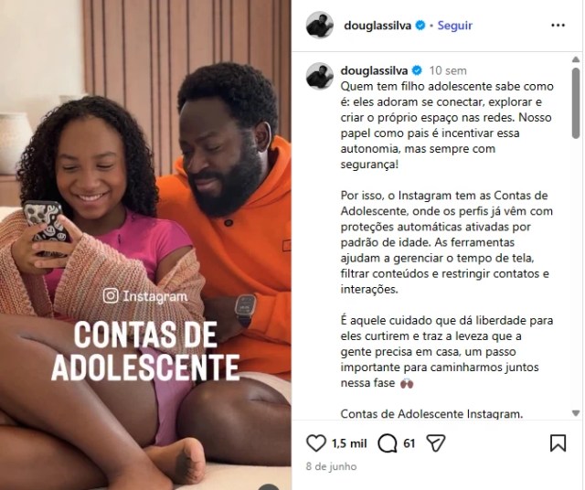 Publicação de Douglas Silva no Instagram sobre a ferramenta Contas de Adolescente da Meta